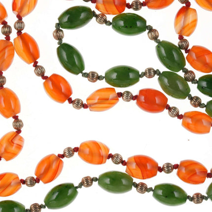 Retro Chinese 34" Agate/Nephrite Jade necklaces - Estate Fresh Austin