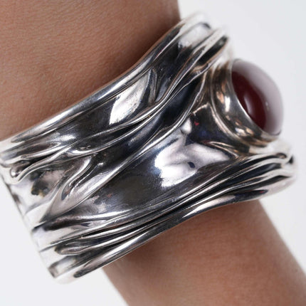 Retro Dominique Dinouart Mexico Sterling Silver & Red Carnelian Wide Modernist S - Estate Fresh Austin