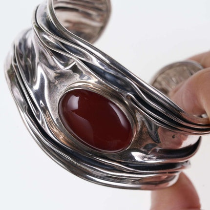 Retro Dominique Dinouart Mexico Sterling Silver & Red Carnelian Wide Modernist S - Estate Fresh Austin