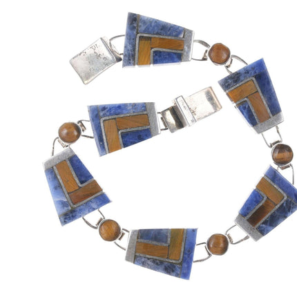 Retro Modernist Sodalite/Cat's Eye Mexican Sterling inlay bracelet - Estate Fresh Austin