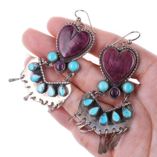 Retro Southwestern sterling spiny oyster and turquoise earrings - Estate Fresh Austin
