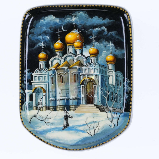 Russian Fedoskino Lacquer Box cathedral in winter - Estate Fresh Austin