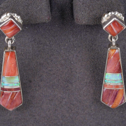 Sheila Tso Navajo Spiny Oyster/opal sterling channel inlay earrings - Estate Fresh Austin