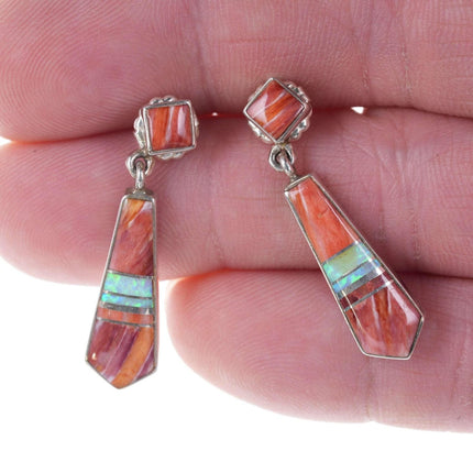 Sheila Tso Navajo Spiny Oyster/opal sterling channel inlay earrings - Estate Fresh Austin