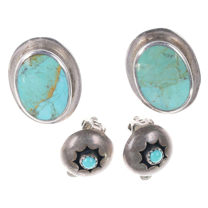 Southwestern Sterling turquoise clip-on earrings 2 pair - Estate Fresh Austin
