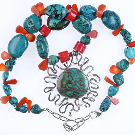 Southwestern Style sterling Turquoise/coral necklace - Estate Fresh Austin