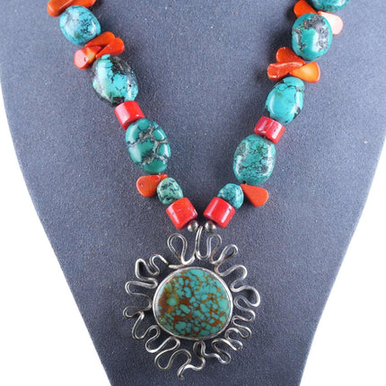 Southwestern Style sterling Turquoise/coral necklace - Estate Fresh Austin