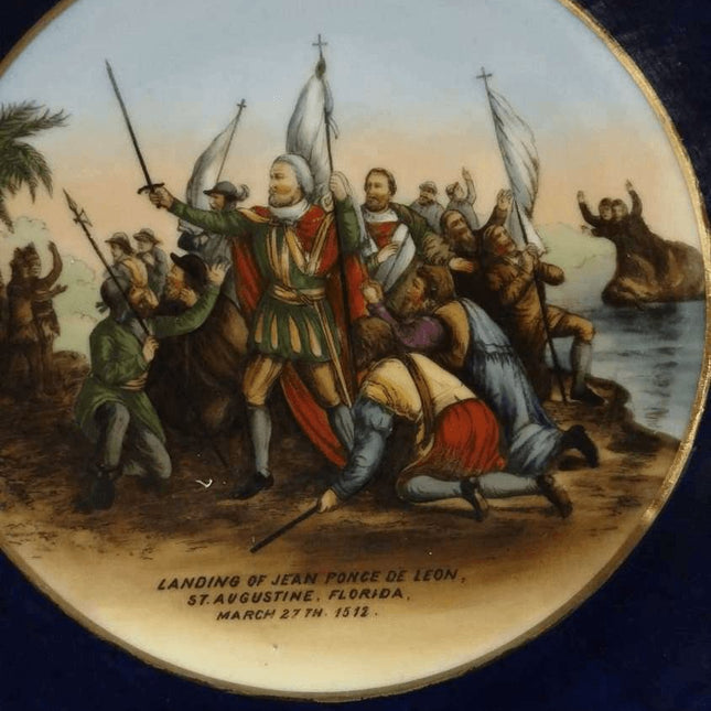 St Augustine, FL Landing of Jean Ponce De Leon L.R. Sch. Bavaria plate c.1900 - Estate Fresh Austin