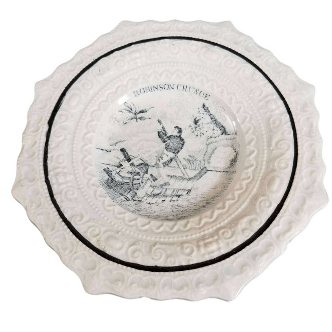 Staffordshire Child's plate Robinson Crusoe Transferware ABC plate mid 19th cent - Estate Fresh Austin