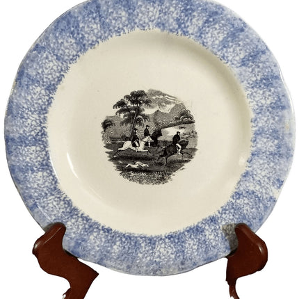 Staffordshire Spatterware plate with Equestrian Fox Transferware Decorat - Estate Fresh Austin