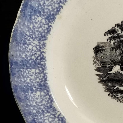 Staffordshire Spatterware plate with Equestrian Fox Transferware Decorat - Estate Fresh Austin
