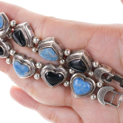 Sterling hearts Semi-precious stone link bracelet - Estate Fresh Austin