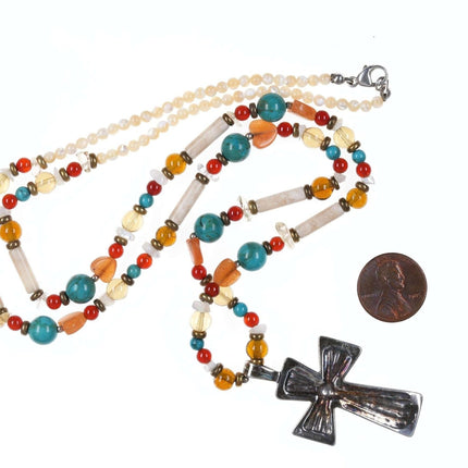 Sterling Rosary Cross with Mutistone necklace - Estate Fresh Austin