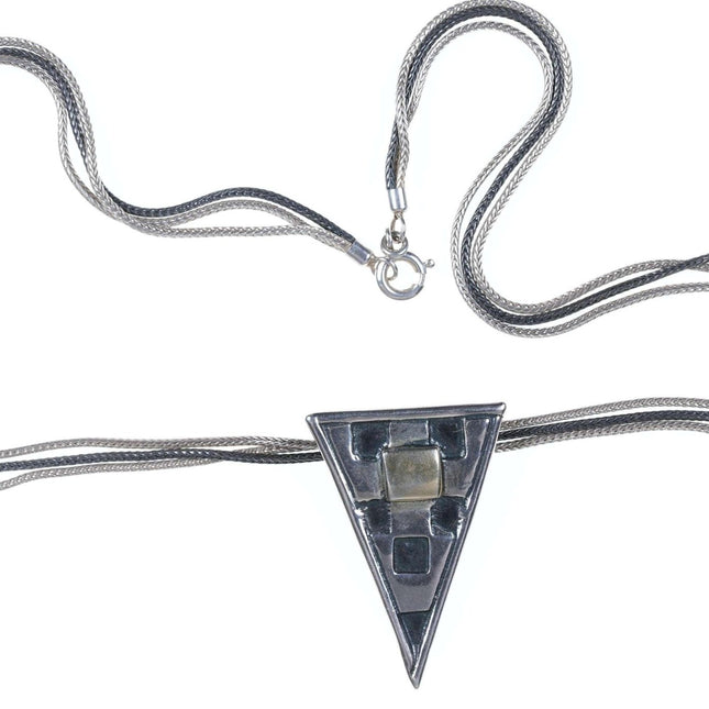 Sterling Triple Strand Modernist triangle pendant/necklace - Estate Fresh Austin