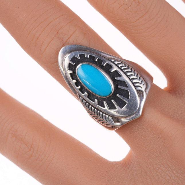 sz10 Ben Nighthorse Campbell (Cheyenne, b. 1933) Sterling and turquoise ring - Estate Fresh Austin