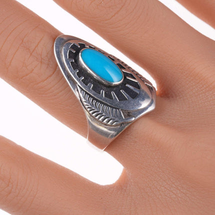 sz10 Ben Nighthorse Campbell (Cheyenne, b. 1933) Sterling and turquoise ring - Estate Fresh Austin