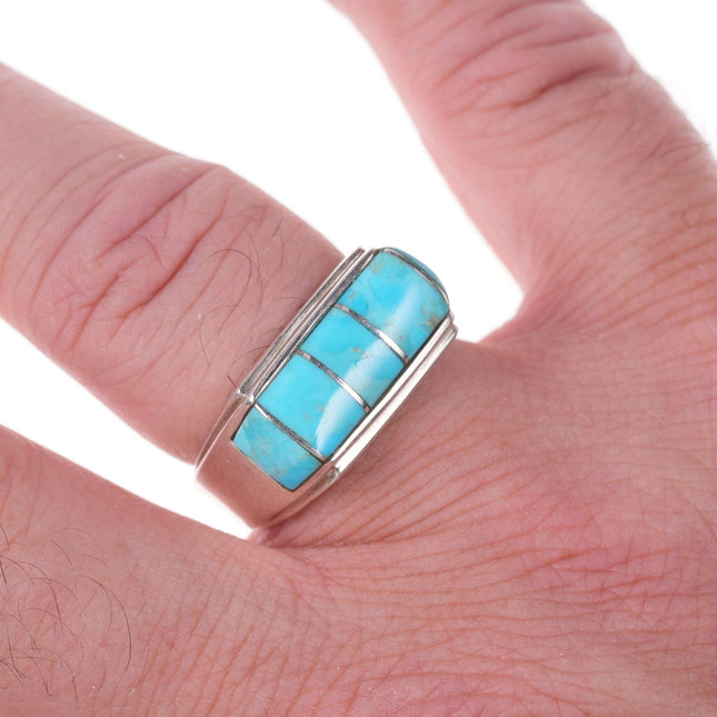 Sz10 Native American Sterling and turquoise channel inlay ring - Estate Fresh Austin