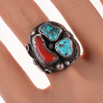 sz11 Vintage Navajo Sterling turquoise and coral ring - Estate Fresh Austin