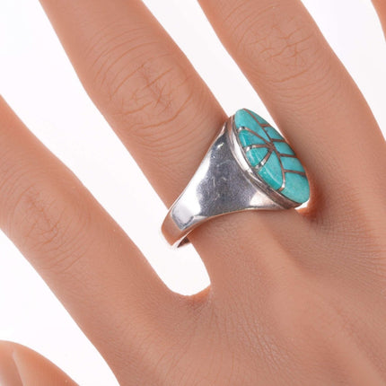 sz11.5 Zuni Sterling - Turquoise channel inlay ring - Estate Fresh Austin