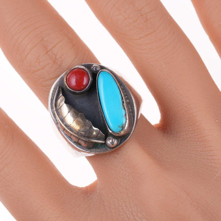 sz12.5 Vintage Navajo Sterling - Turquoise and coral ring - Estate Fresh Austin