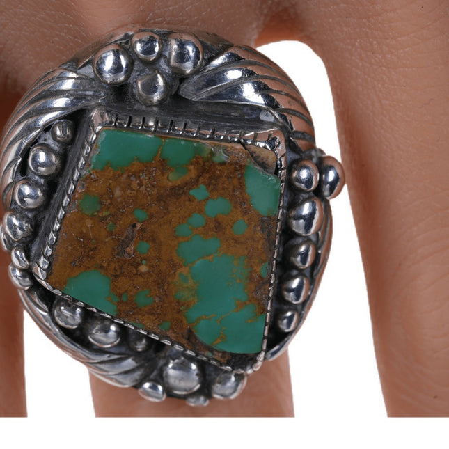 Sz13 Huge 51 gram Navajo Sterling and Turquoise Sandcast ring - Estate Fresh Austin