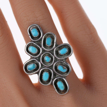 sz6 Vintage Native American Sterling and turquoise cluster ring - Estate Fresh Austin