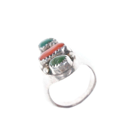 sz6.5 1940s-50's Navajo Sterling turquoise and coral ring - Estate Fresh Austin