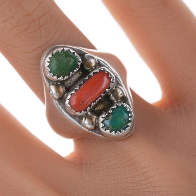 sz6.5 1940s-50's Navajo Sterling turquoise and coral ring - Estate Fresh Austin