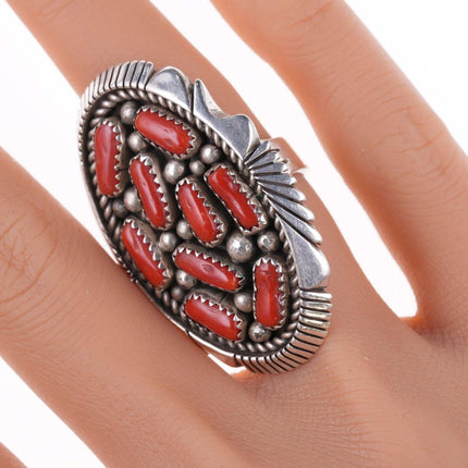 sz6.5 Large Native American sterling and coral ring - Estate Fresh Austin