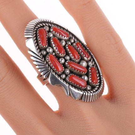 sz6.5 Large Native American sterling and coral ring - Estate Fresh Austin