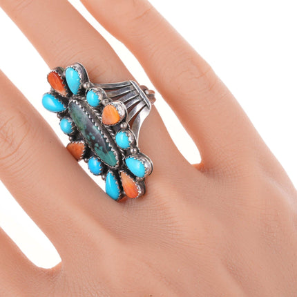 sz6.5 Vintage Navajo silver turquoise, and spiny oyster cluster ring - Estate Fresh Austin