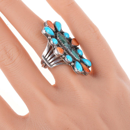 sz6.5 Vintage Navajo silver turquoise, and spiny oyster cluster ring - Estate Fresh Austin