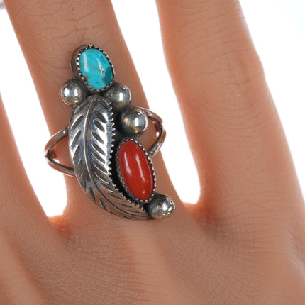sz6.75 Navajo Sterling, turquoise and coral ring - Estate Fresh Austin