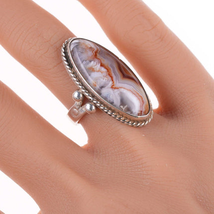 sz7 c1950's Navajo Sterling and agate ring - Estate Fresh Austin