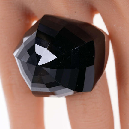 sz8 Huge Sterling ring with Black Crystal RL CN - Estate Fresh Austin