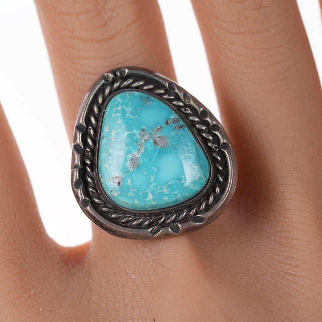 sz8 Vintage Navajo Silver blue gem turquoise ring - Estate Fresh Austin