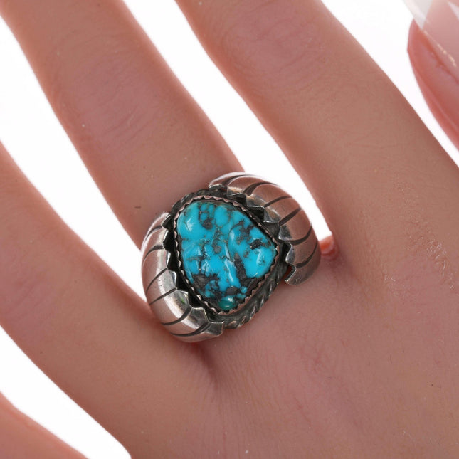 sz8.5 Vintage Navajo silver and turquoise ring e - Estate Fresh Austin