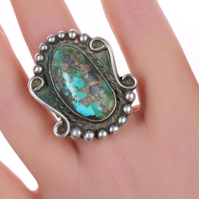 sz8.5 Vintage Navajo silver and turquoise ring o - Estate Fresh Austin