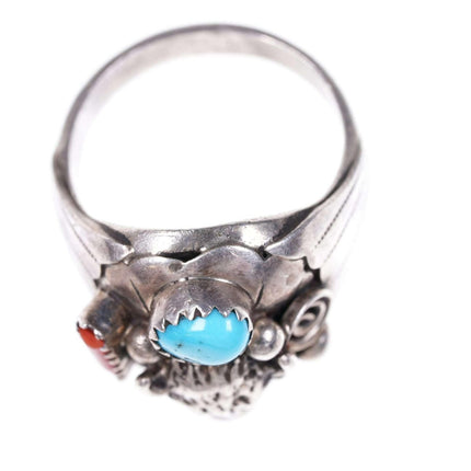 Sz9 Vintage Navajo Sterling/Turquoise and coral ring - Estate Fresh Austin