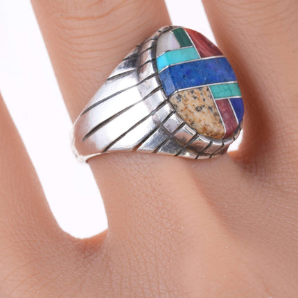 sz9.5 Vintage Native American sterling Channel inlay ring - Estate Fresh Austin