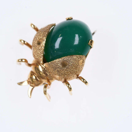 Vintage 18K gold/ Gem grade Chrome Chalcedony Beetle brooch - Estate Fresh Austin