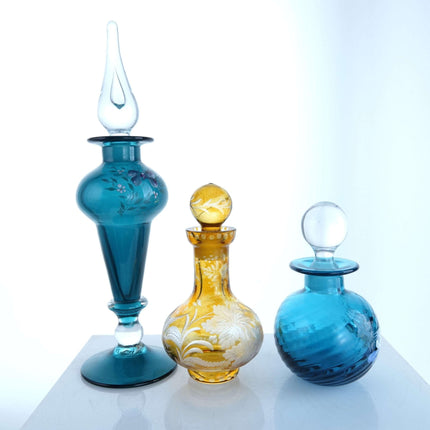 Vintage Art Glass Perfume Bottles Lot of 3 Pairpoint, Bohemian Cut Overlay, Etc - Estate Fresh Austin