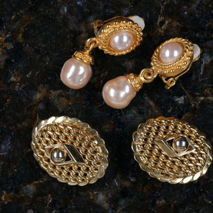 Vintage Carolee and Whiting and Davis Clip on gold tone earrings - Estate Fresh Austin
