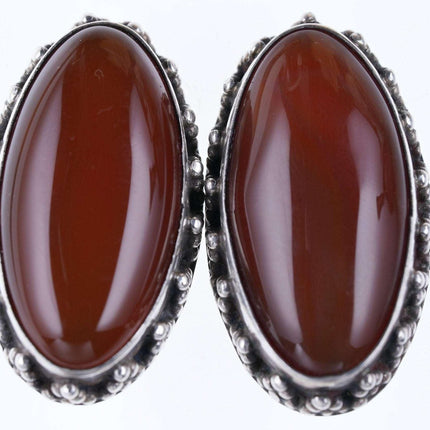 Vintage Chinese Sterling and Carnelian clip on earrings - Estate Fresh Austin