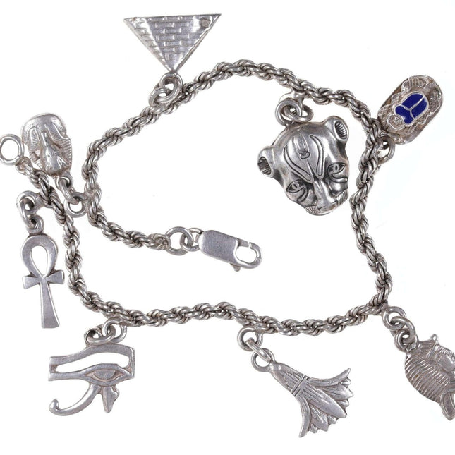 Vintage Egyptian Silver charm bracelet - Estate Fresh Austin