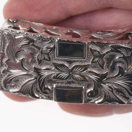 Vintage Engraved Sterling belt buckle from Mexico - Estate Fresh Austin