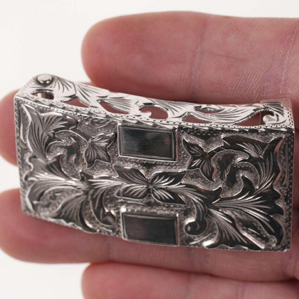 Vintage Engraved Sterling belt buckle from Mexico - Estate Fresh Austin