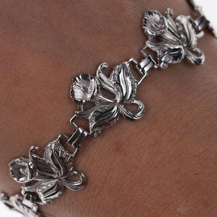 Vintage G&D Co Calla Lily Repousse Sterling flowers bracelet - Estate Fresh Austin