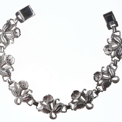 Vintage G&D Co Calla Lily Repousse Sterling flowers bracelet - Estate Fresh Austin