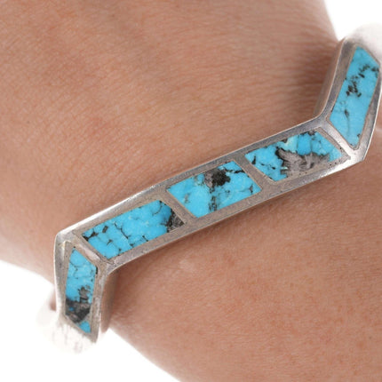 Vintage Kee Native American Sterling silver Turquoise channel inlay cuff bracele - Estate Fresh Austin
